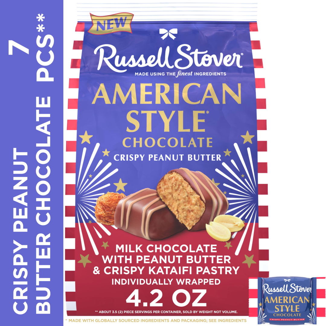 RUSSELL STOVER American Style Milk Chocolate Candy Bar with Peanut Butter & Kataifi Gift Bag, 4.2 oz.