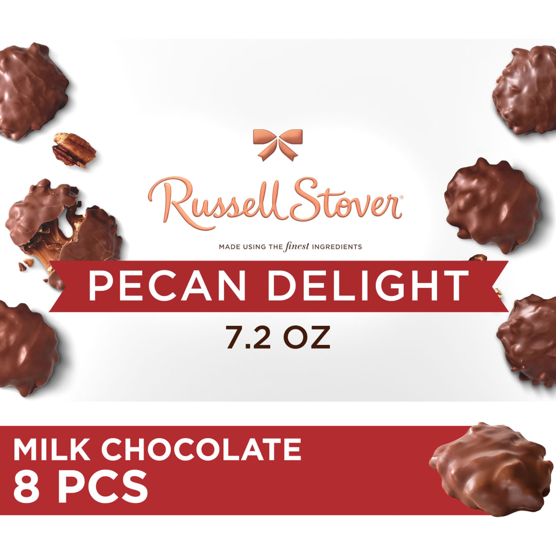 RUSSELL STOVER Christmas Milk Chocolate Pecan Delight Candy Gift Box, 7.2 oz.