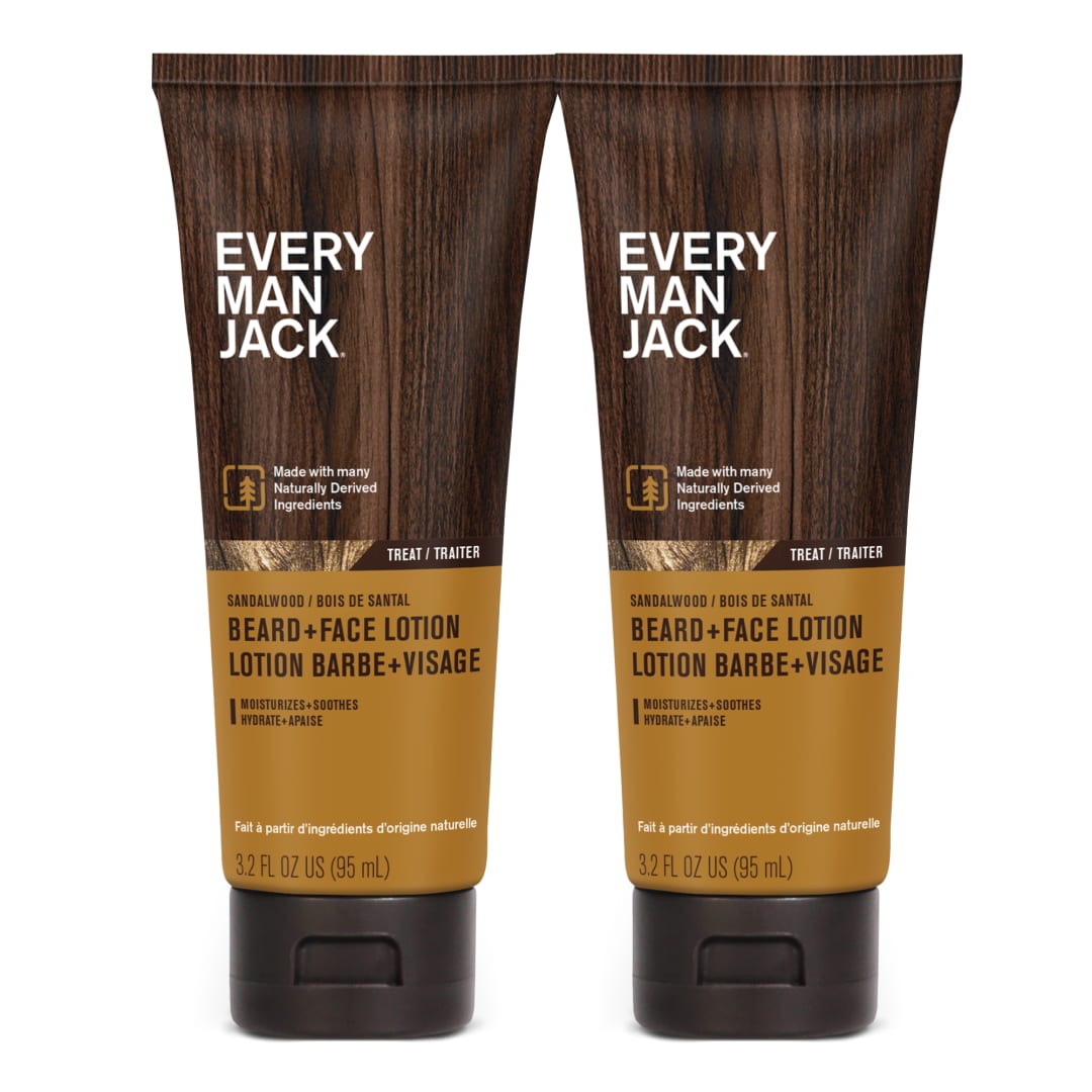 Every Man Jack Beard + Face Recovery Lotion - Moisturizes Relieves Dry Skin and Beard Itch - Light Sandalwood Scent - Made w/Naturally Derived Ingredients like Coconut Oil, and Witch Hazel - 95 mL - 2 Pack