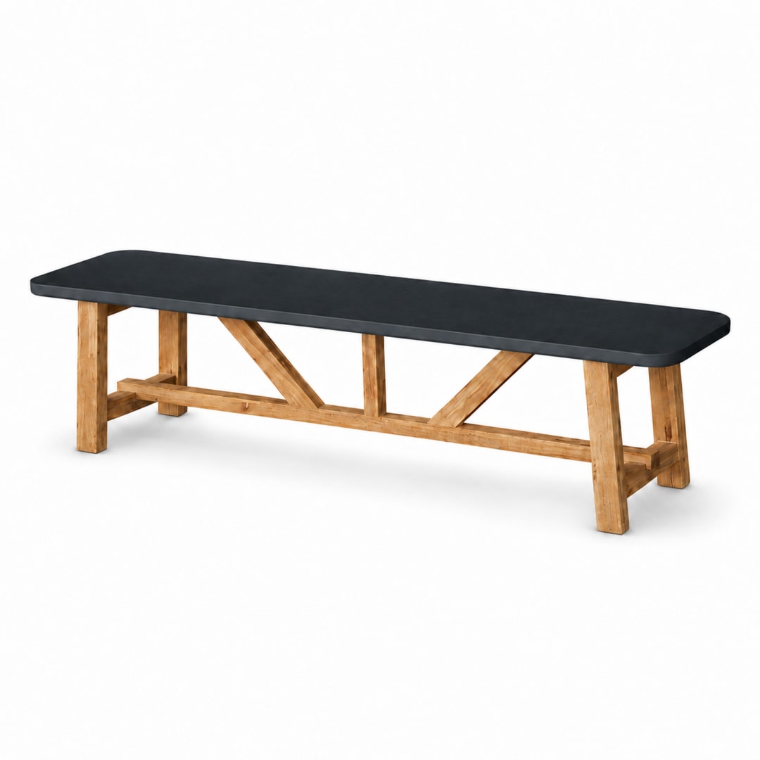 Modern Rustic Indoor/Outdoor Dark Grey 70.9" Concrete Fiber Bench with Acacia Wood Base