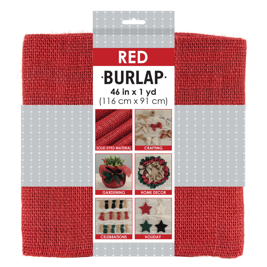 Allen Company Precut Natural Jute Burlap, Finished Edges, 46"W X 1-Yard, Red
