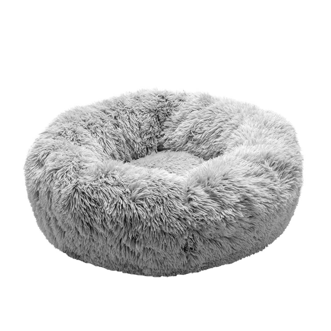 FurHaven Long Fur Calming Cuddler Donut Pet Bed, Mist Gray, Large