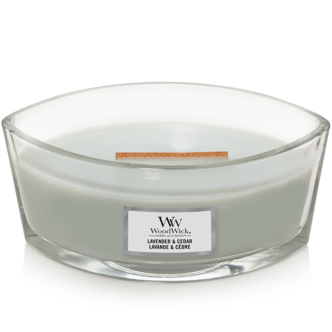 WoodWick Ellipse Vela perfumada mecha crepitante | Lavanda y cedro | Hasta 50 horas de duración