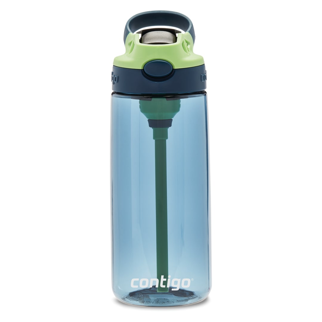 Contigo® Botella de Agua Aubrey Kids, 20 oz, Botella de Agua Limpiable, con Pajilla de Silicona, Tapa a Prueba de DerramesAzul - Verde Manzana