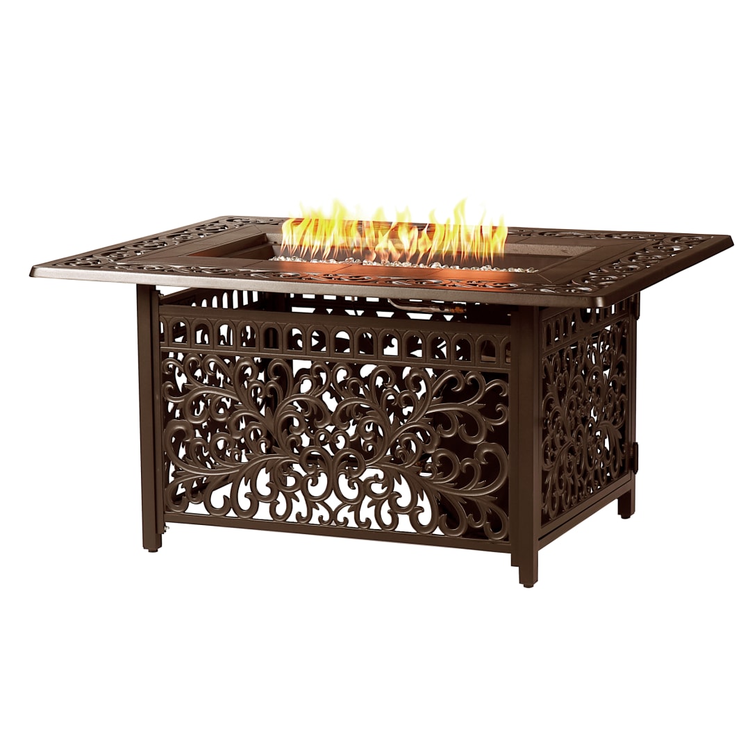 Rectangular 48 in. x 36 in. Aluminum Propane Fire Pit Table, Glass Beads, Two Covers, Lid, 55,000 BTUs in Brown Finish