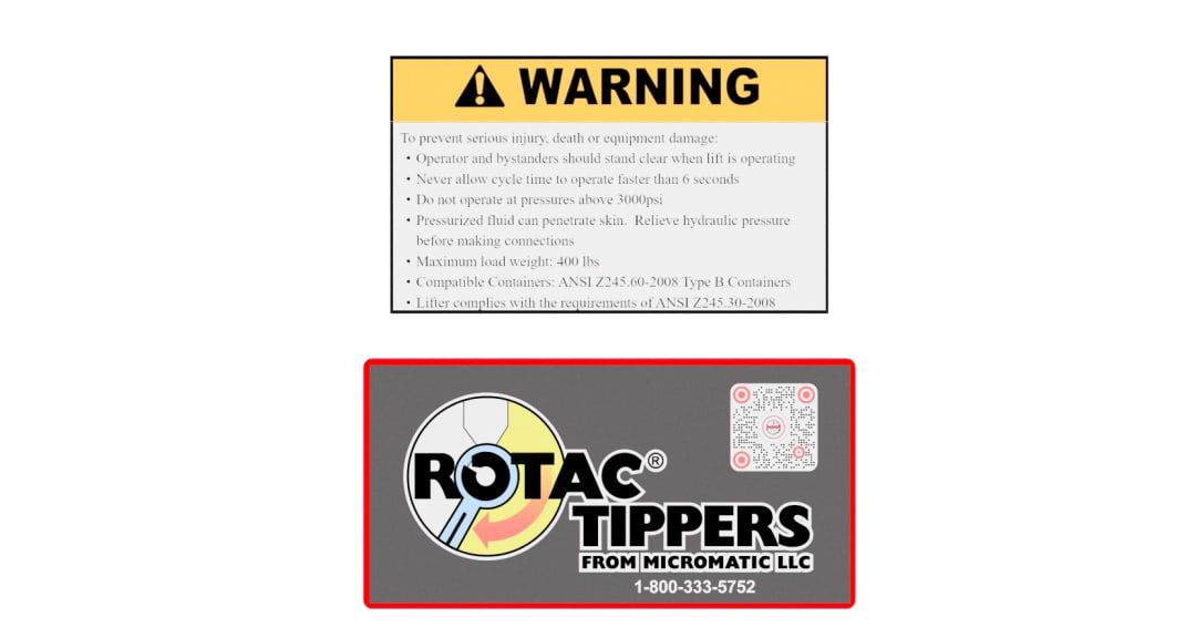 Rotac Scoop/Recoil, Tipper, Label Kit