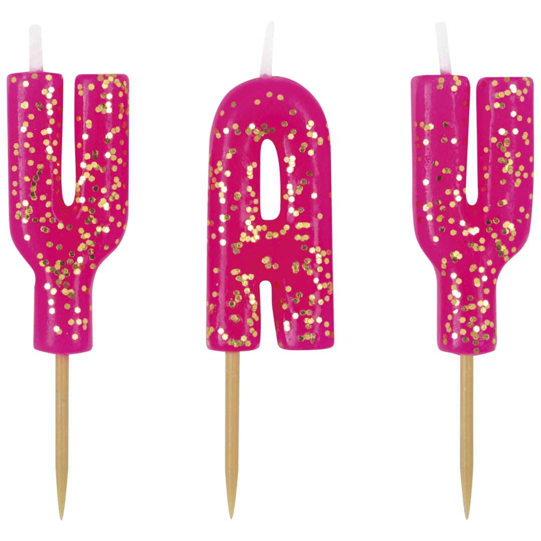 Pink with Gold Glitter "Yay" Pick Candles