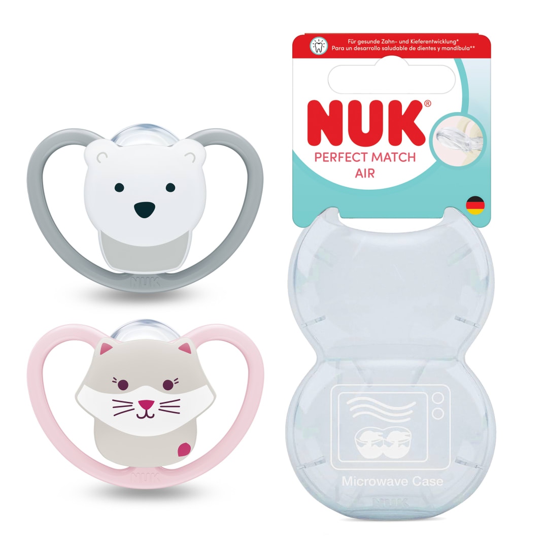 NUK Perfect Match Air Chupete | 18-36 meses | Chupetes ortodnticos que facilitan la ventilacin y evitan la irritacin | 95% de aceptacin por parte de los bebs** | Gato / Oso polar | 2 unidades