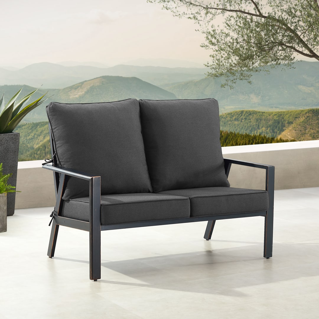 Black Aluminum Patio Deep Seating Loveseat with Cushions