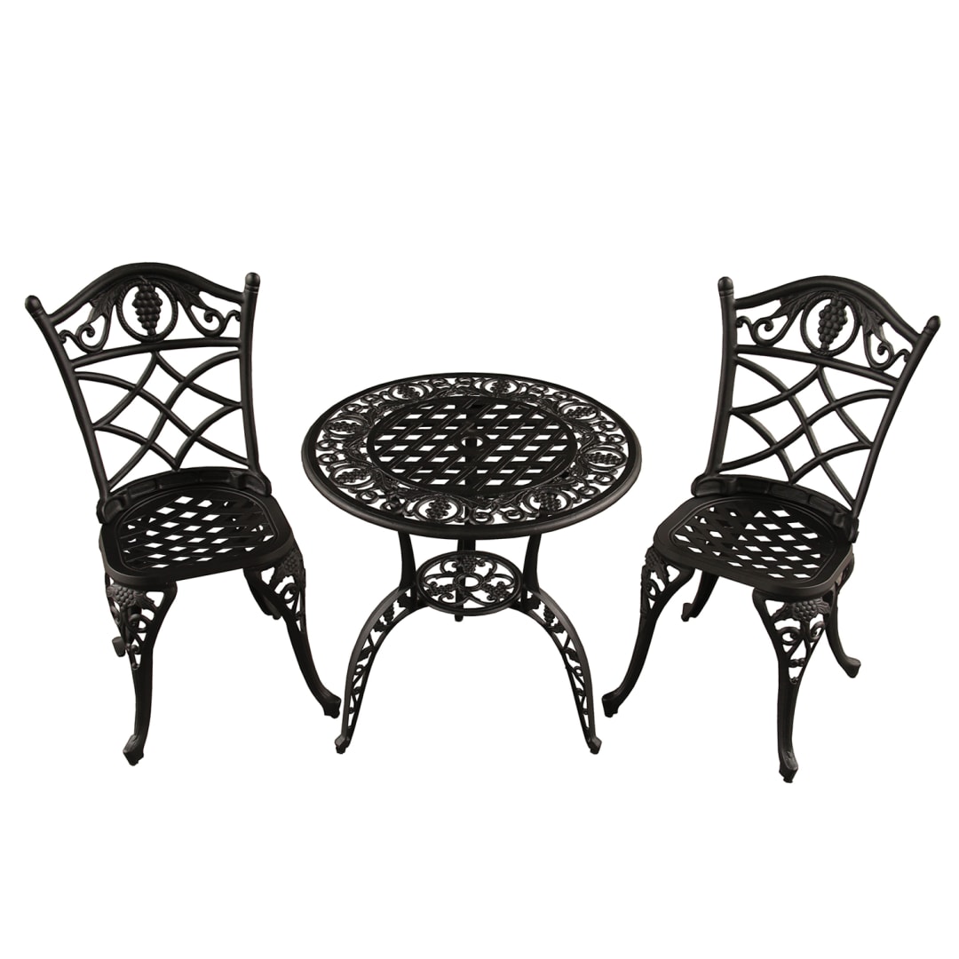 Grape Vineyard Outdoor Patio Garden Aluminum 3 Piece Bistro Set in Sand Black