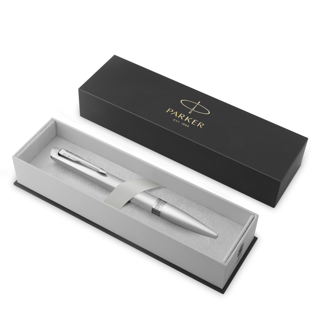 Parker Meridian Bolígrafo | Laca cromada con molduras cromadas | Punta media | Para escribir a mano y Material de papelería | Tinta azul | Caja de Regalo de Lujo
