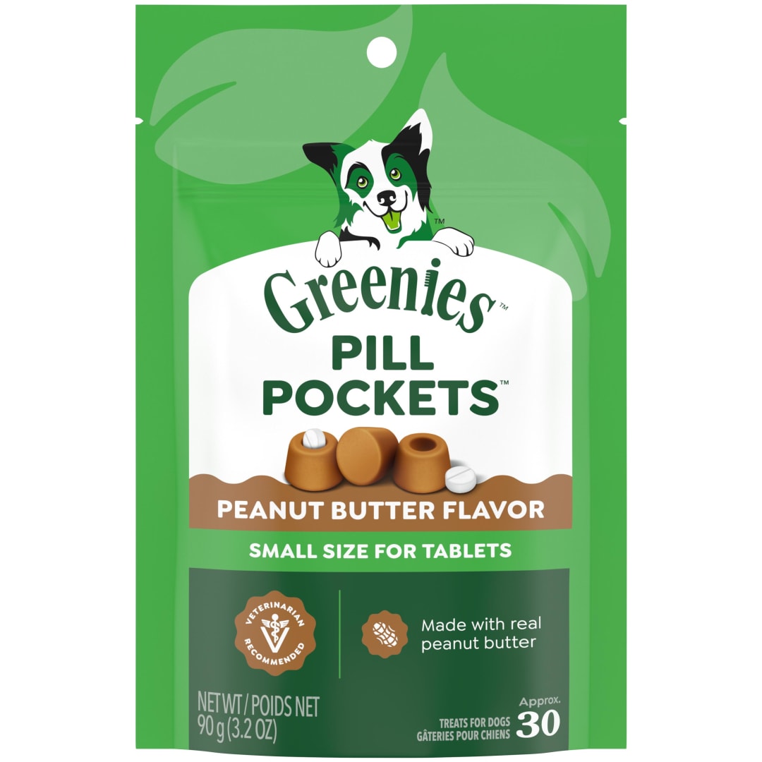 GREENIES PILL POCKETS for Dogs Tablet Size Natural Soft Dog Treats with Real Peanut Butter, 3.2 oz. Pack (30 Treats)