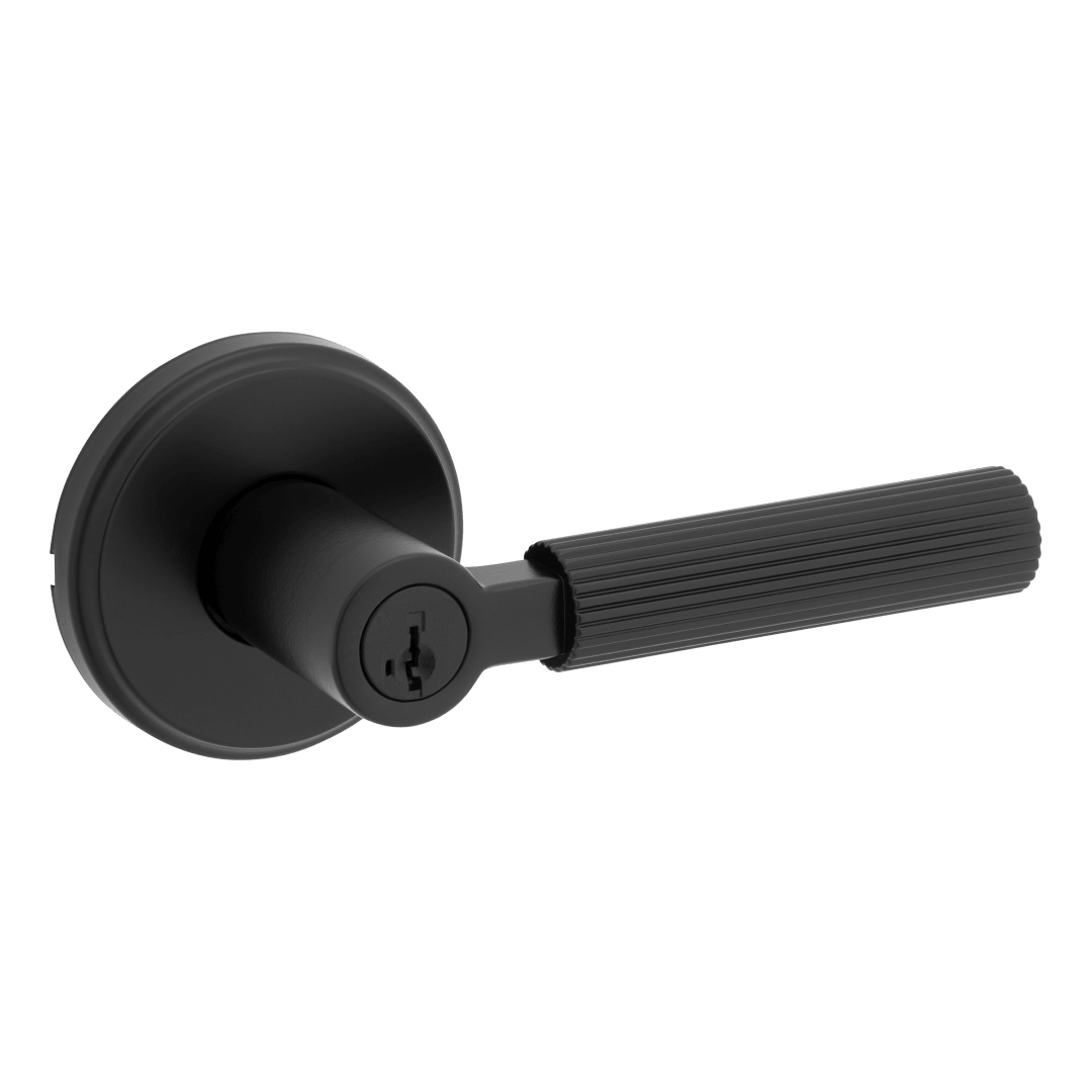 Mirada Round Keyed Entry Door Lever in Matte Black featuring SmartKey Security