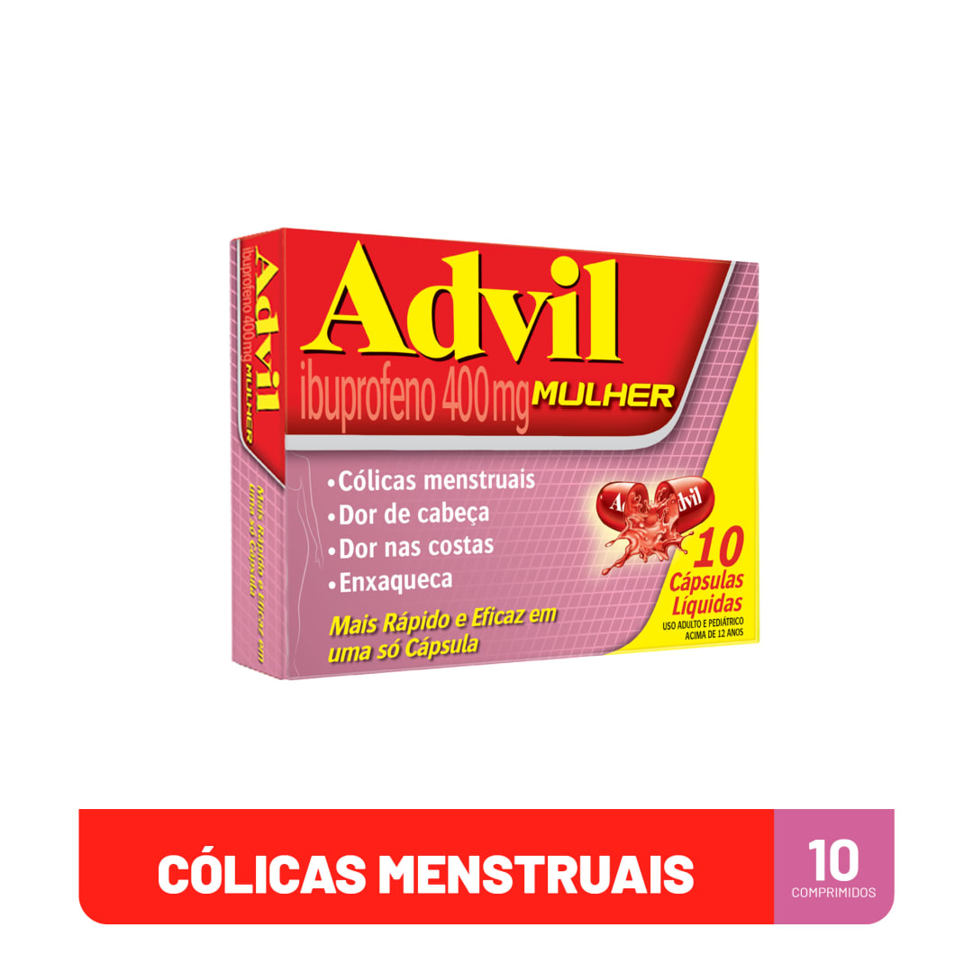 Advil Mulher Ibuprofeno 400mg Analgésico para Cólicas Menstruais 10 Cápsulas