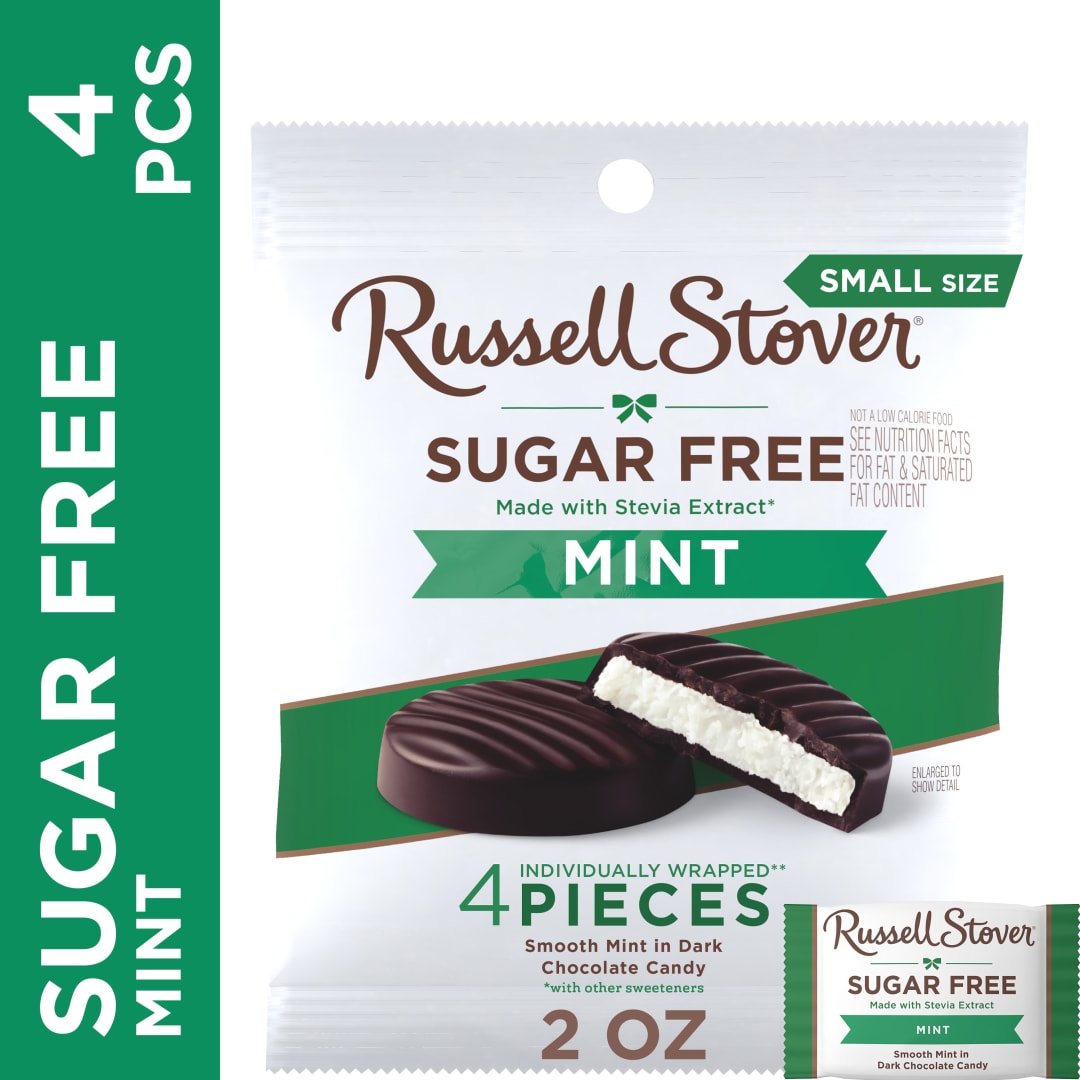 RUSSELL STOVER Sugar Free Dark Chocolate Mint Candy, 2 oz. bag