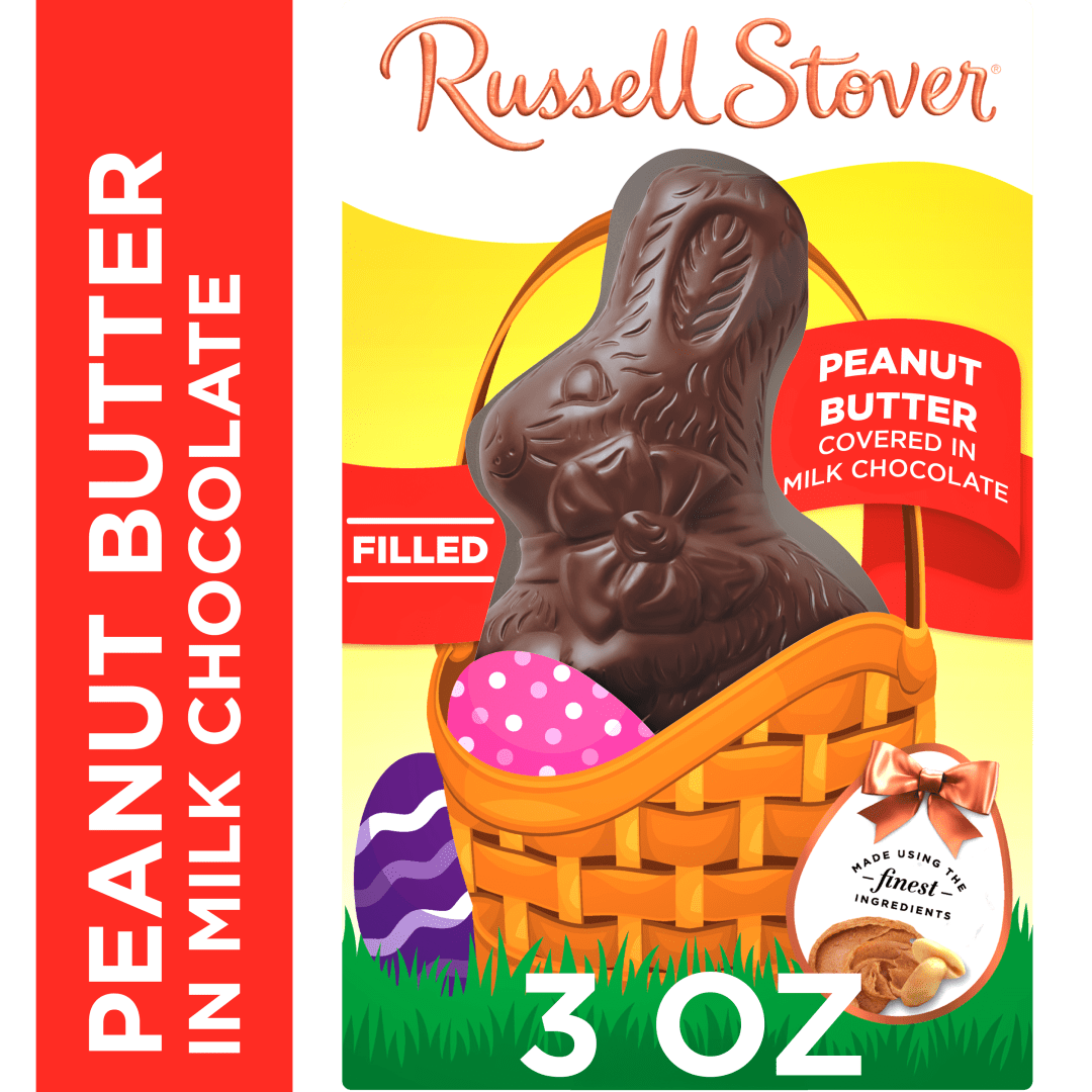 RUSSELL STOVER Easter Bunny Peanut Butter Milk Chocolate Candy Rabbit, 3 oz.