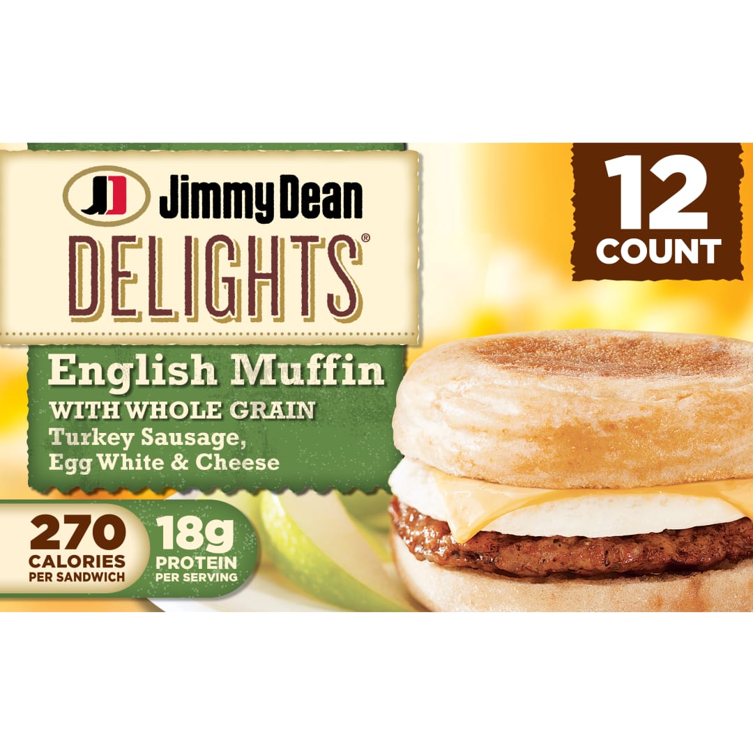 Jimmy Dean Delights English Muffin Breakfast Sandwiches with Turkey Sausage, Egg White, and Cheese, Frozen, 12 Count
