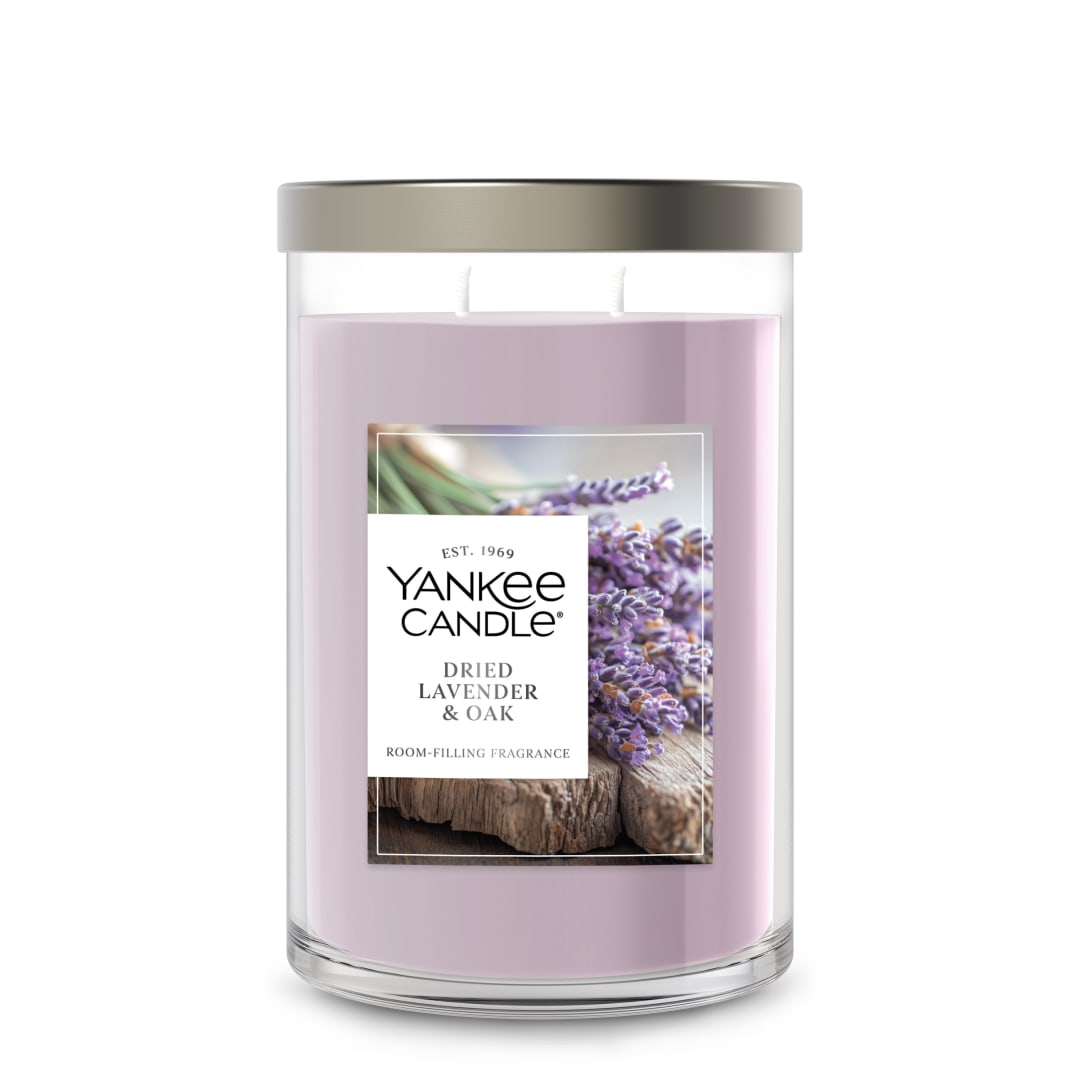 Yankee Candle® Large Tumbler Scented Candle with up to 80 Hour Burn Time, Premium Plant Wax Blend for Consistent Burn, 20 oz Tumbler Candle with Room Filling Fragrance, Dried Lavender & Oak