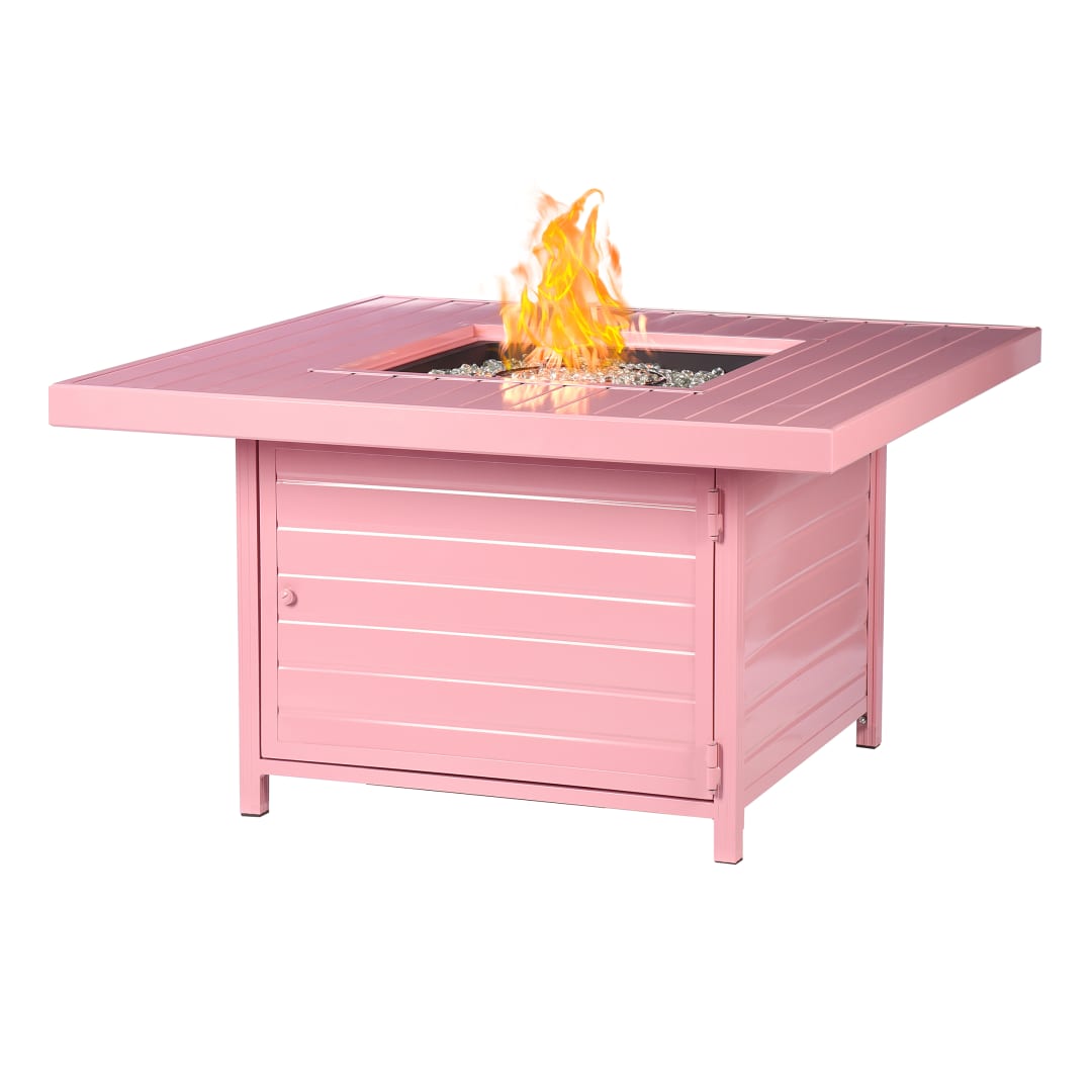 Square 42 in. x 42 in. Aluminum Propane Fire Pit Table with Glass Beads, Two Covers, Lid, 55,000 BTUs in Pink Finish