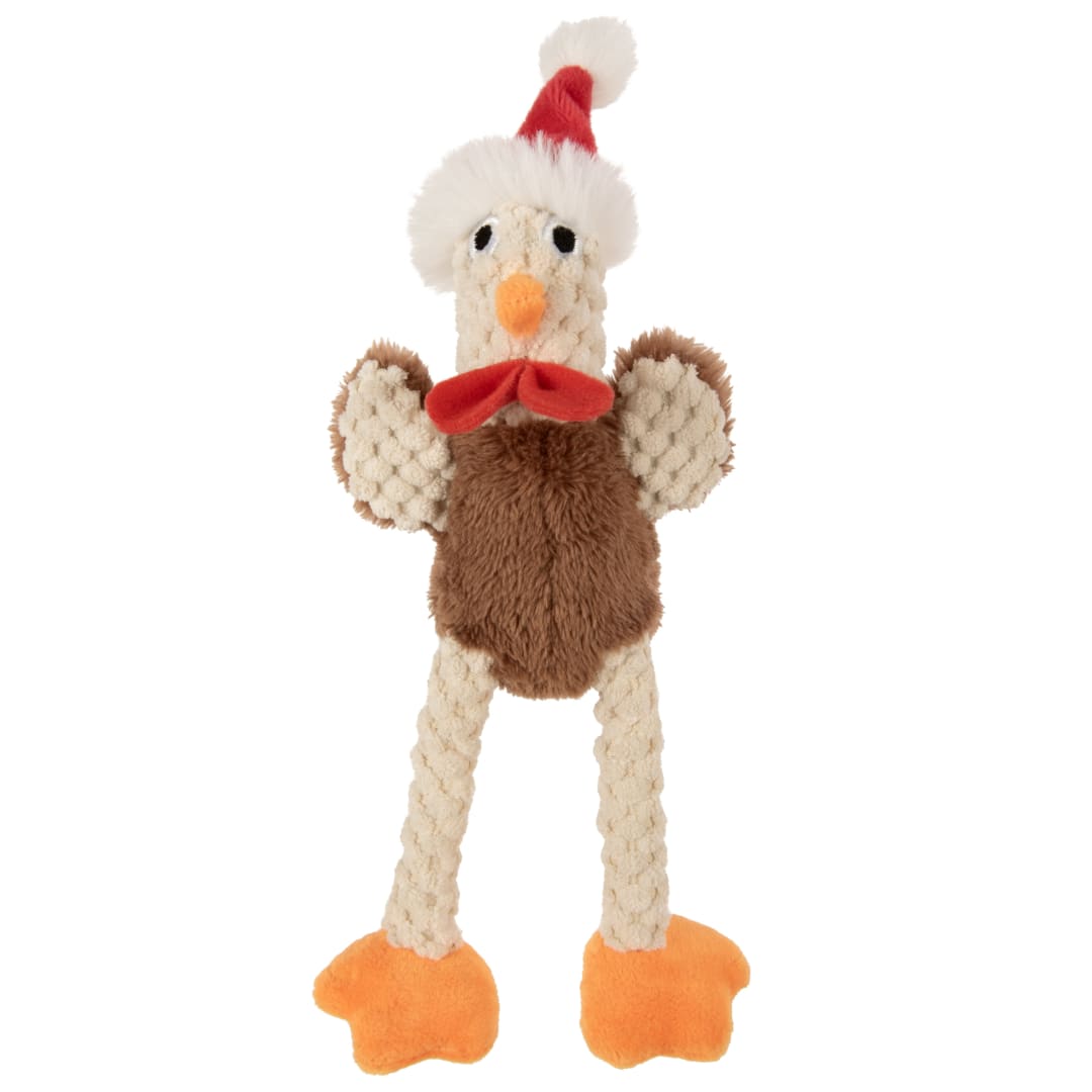 goDog Holiday Checkers Rooster Squeaky Plush Dog Toy With Chew Guard Technology, Mini, Clip Strip