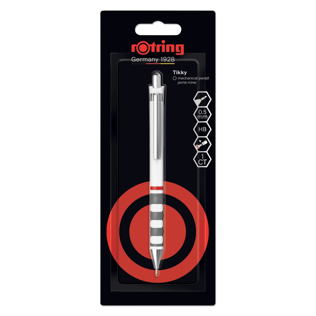 Portaminas rOtring Tikky | Mina HB0,5 mm | Cuerpo blanco | Ligero con empuñadura de goma