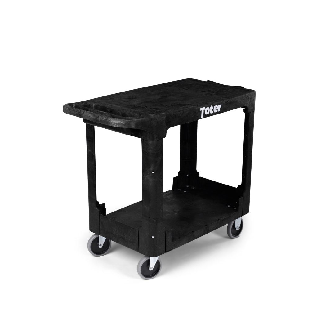 Material Handling Utility Cart with Flat Top and Straight Handle (L) 38" x (W) 18.8" x (H) 32.3" - Black