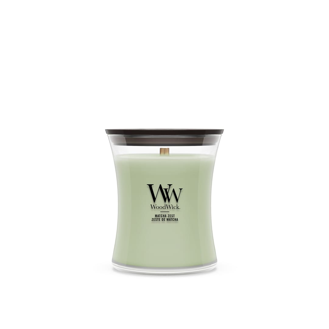 WoodWick Vela perfumada | Vela de tamaño mediano en forma de reloj de arena | Matcha Zest | Regalos perfectos para mujeres