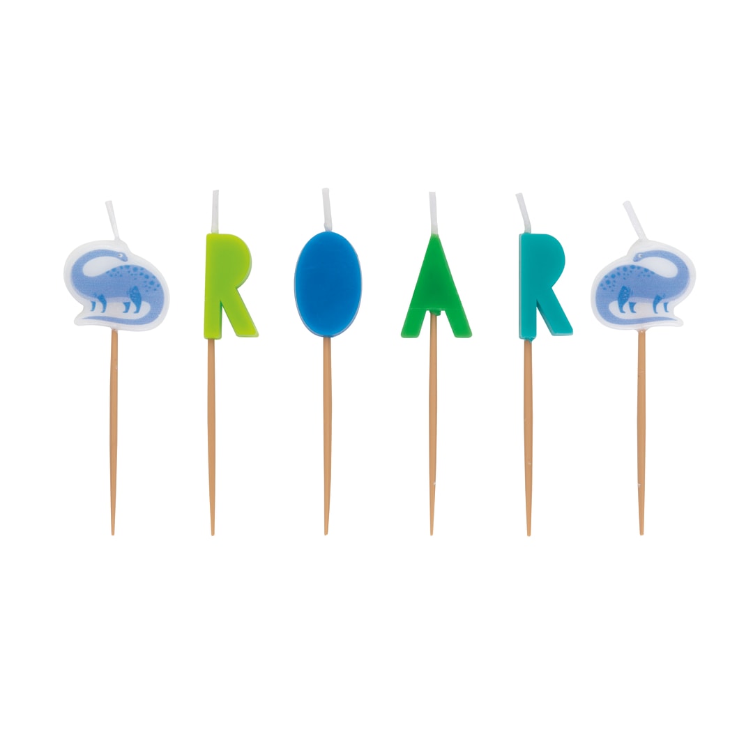 Blue & Green Dinosaur Pick Birthday Candles, 6ct