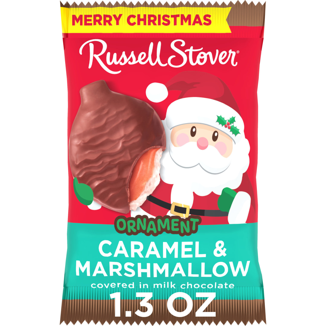 RUSSELL STOVER Christmas Milk Chocolate Caramel and Marshmallow Candy Ornament, 1.3 oz.