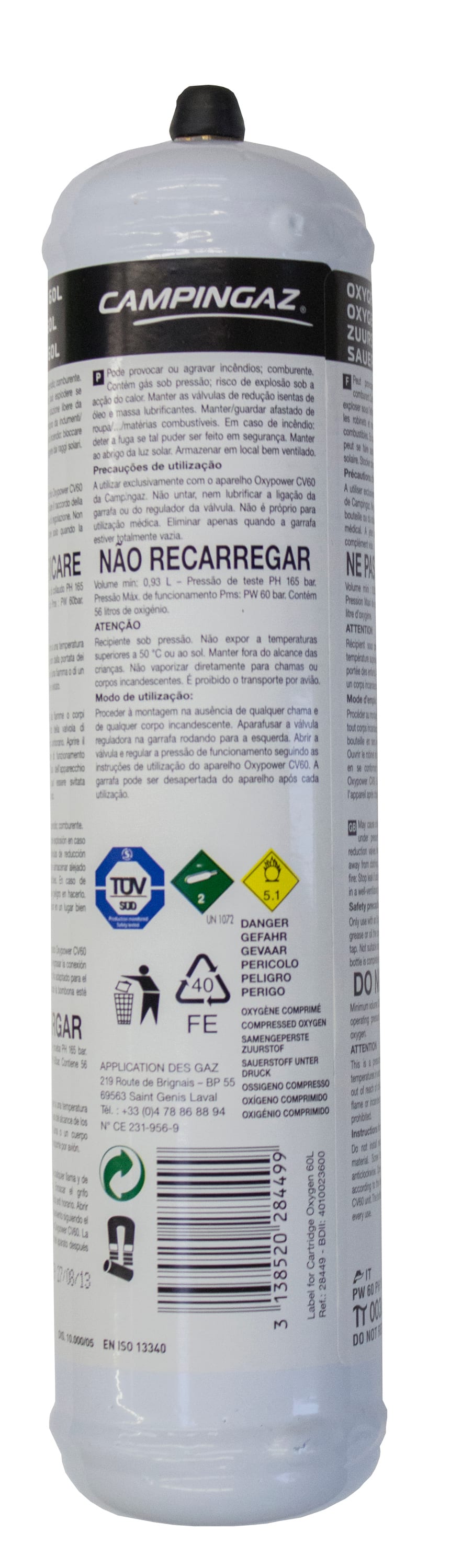 CYLINDER OXYGEN DISPOSABLE BOTTLE 60L