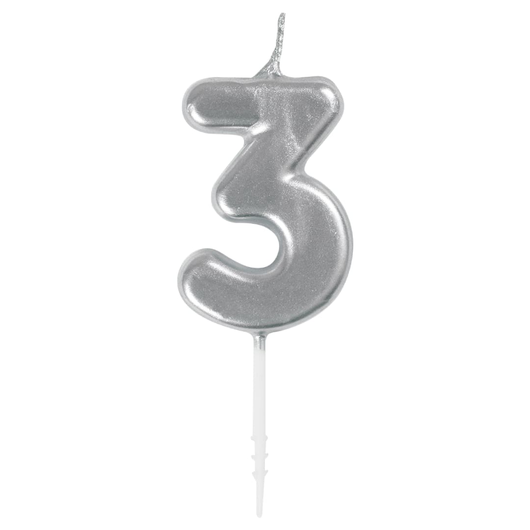 Mini Metallic Silver Number 3 Pick Birthday Candle