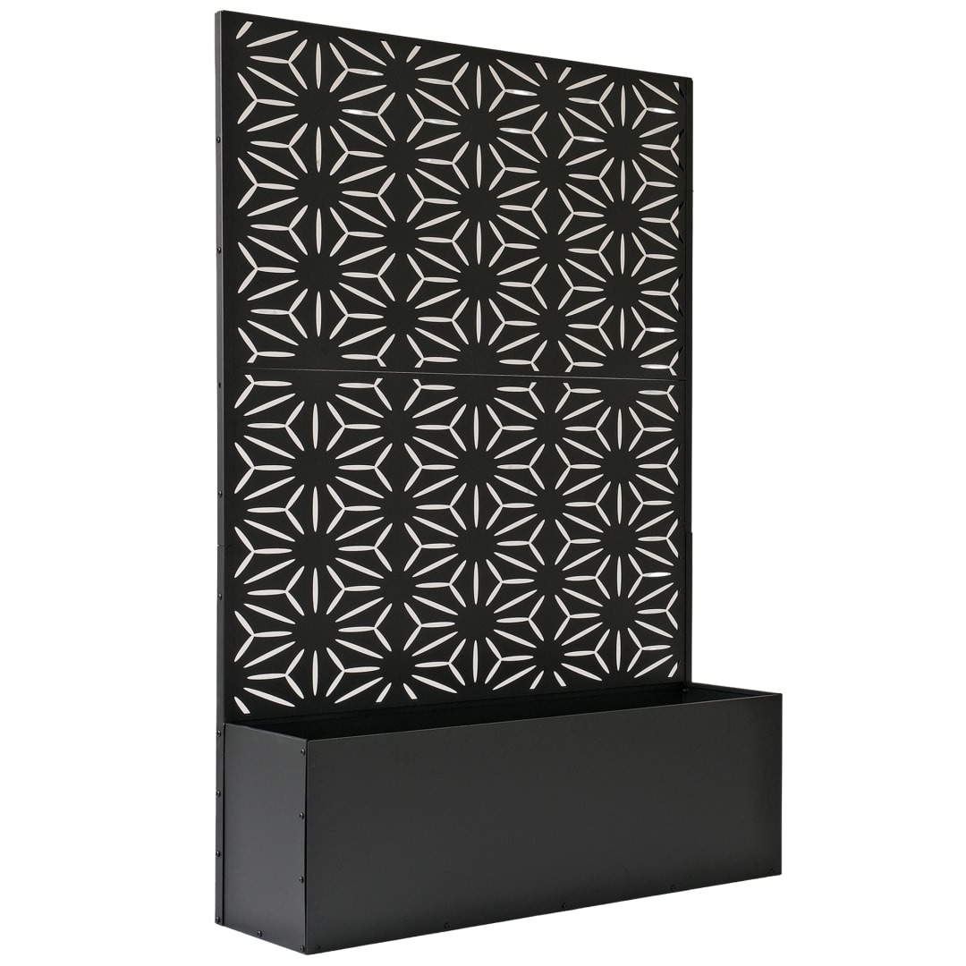 6 ft. x 4 ft. Black Freestanding Metal Privacy Screen Room Divider with Flower Box