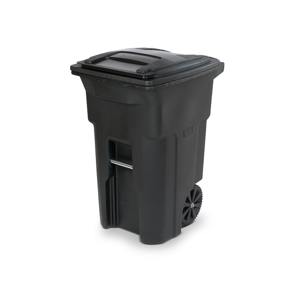 64 Gal. Black Trash Can with Wheels and Attached Lid