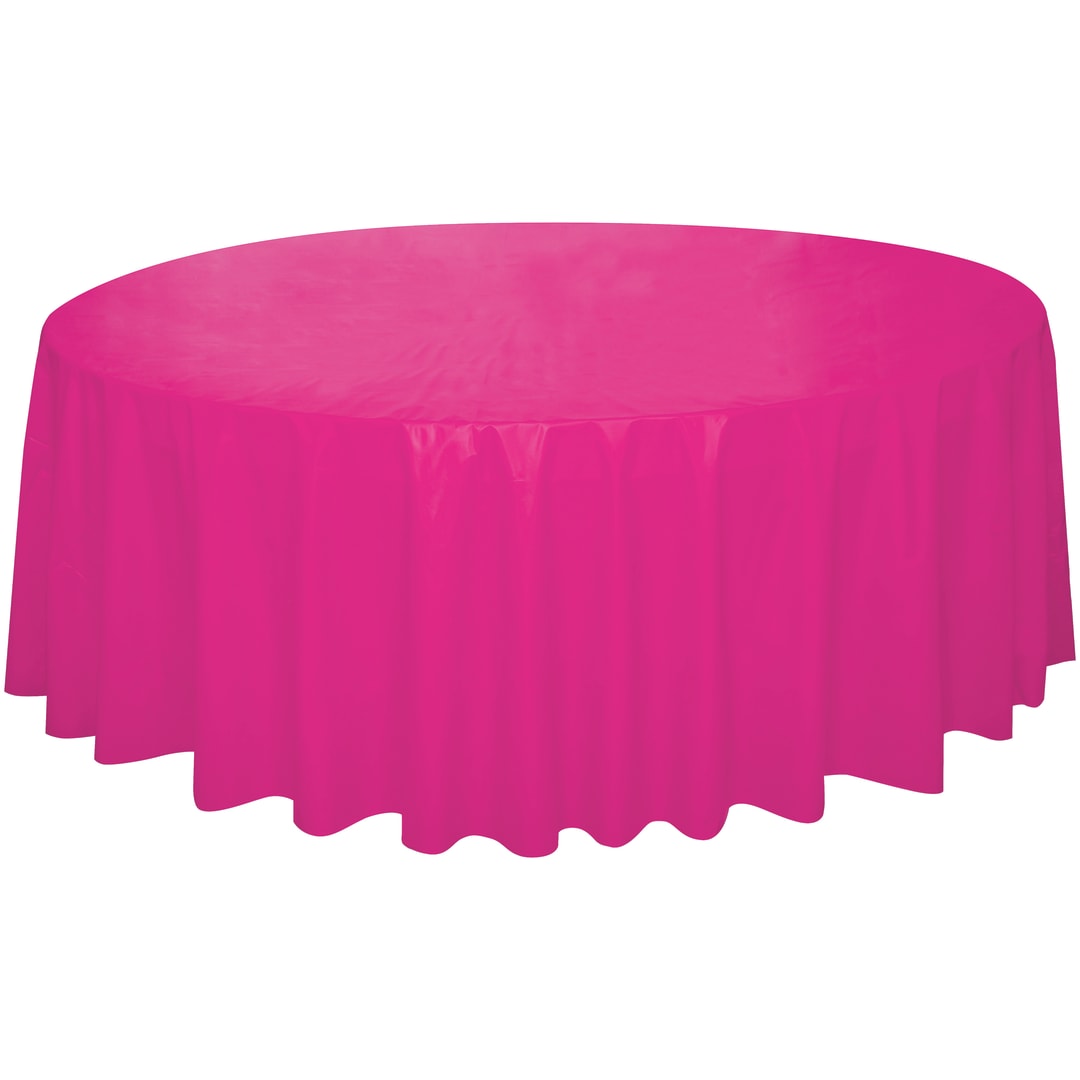 Neon Pink Solid Round Plastic Table Cover, 84"