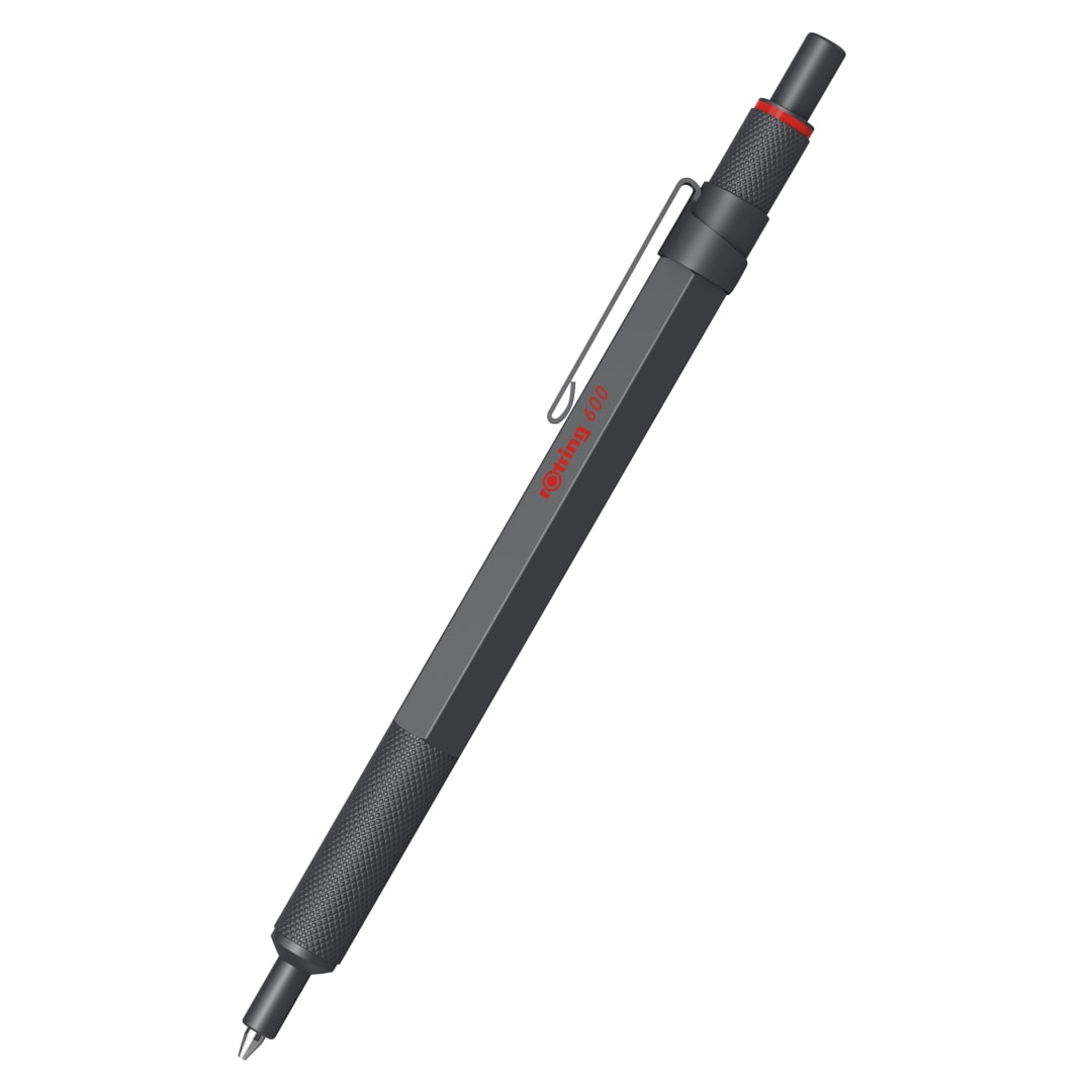 rOtring 600 Ballpoint Pen | Medium Point | Black Ink | All-Metal Body Pen | Dark Stone | Non-Slip Knurled Grip & Hexagonal Barrel | Refillable