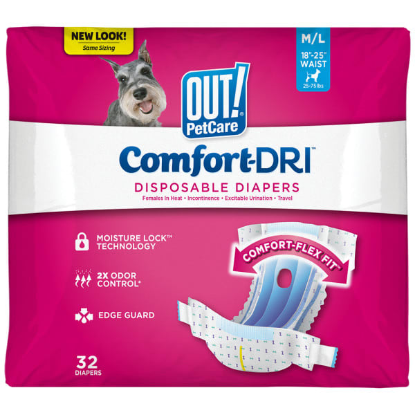 OUT! Disposable Female Dog Diapers, Medium/Large, 32 Count
