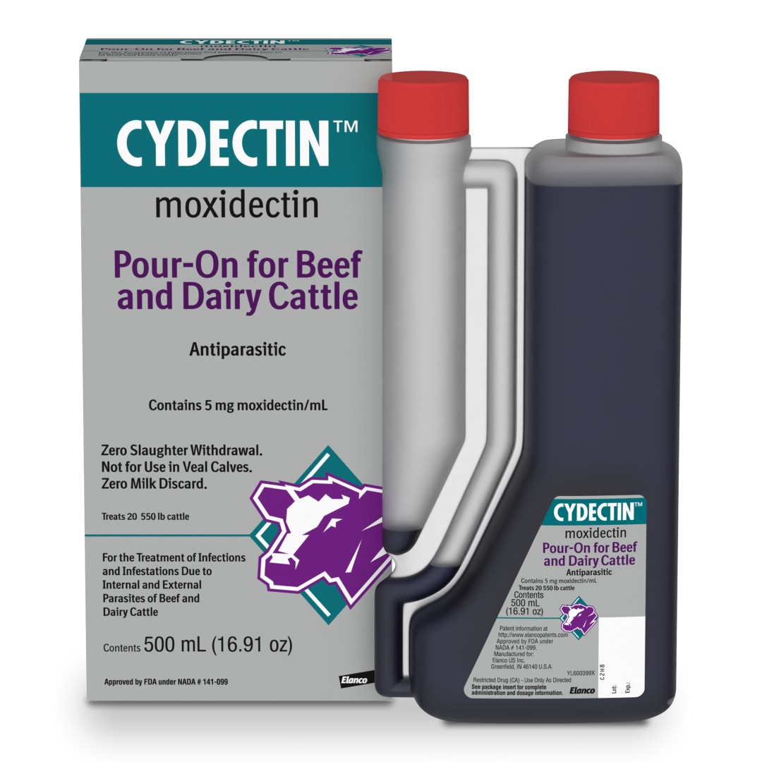 Elanco Cydectin Pour-On Cattle Parasiticide | Treats Worms, Flies, Lice, Grubs, and Mites | 500mL Dewormer