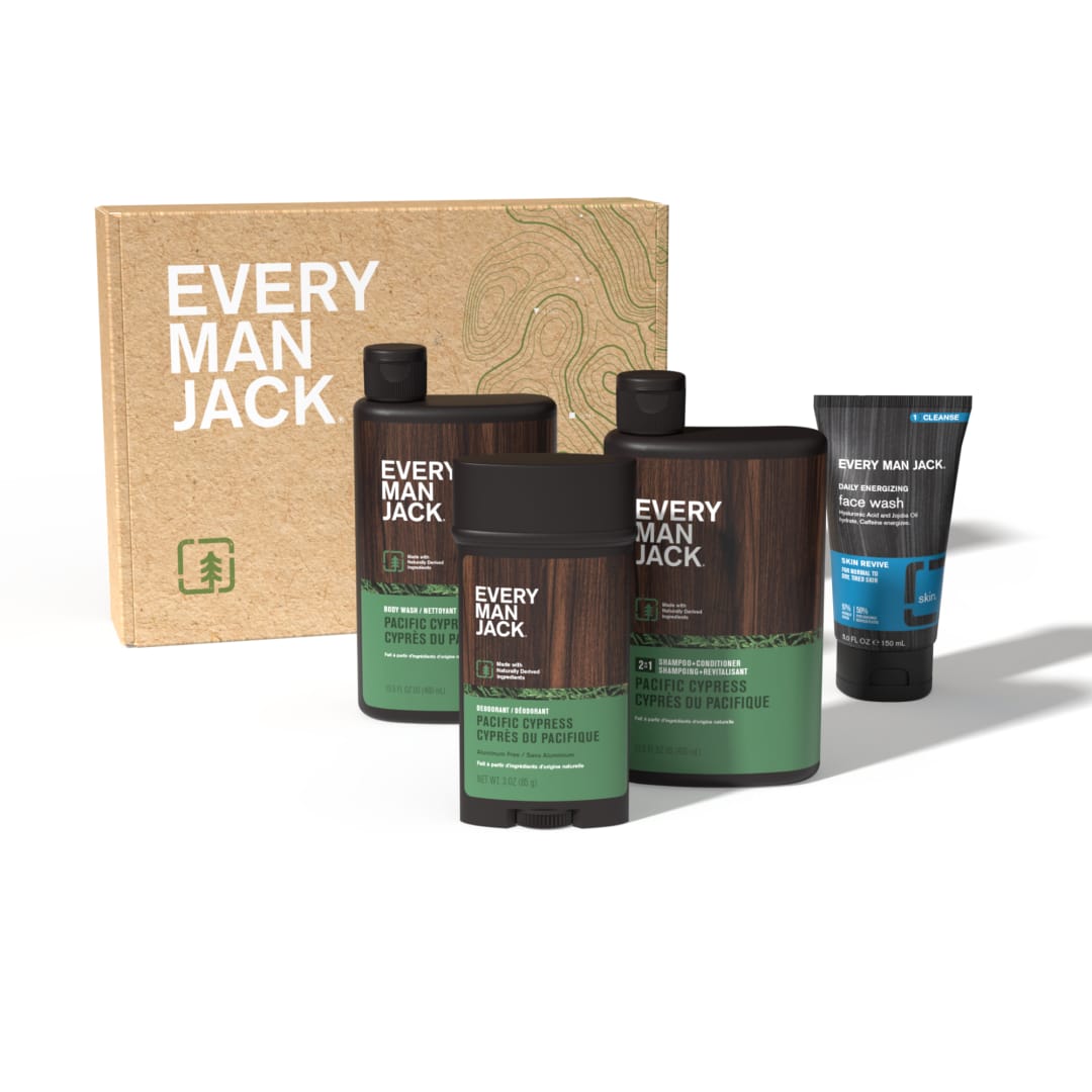 Every Man Jack Men’s Pacific Cypress Body Set - Bath and Body Gift Set with Clean Ingredients & A Conifer Branches, Sea Salt, and Citrus Scent - Round Out His Routine with Body Wash, 2-in-1 Shampoo, Deodorant & Face Wash