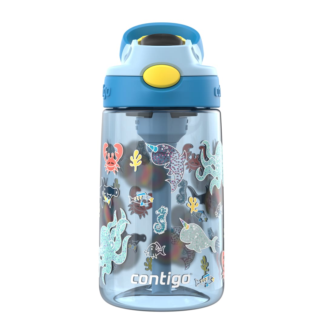 Contigo® Botella de Agua para Niños Aubrey, con Pajita AUTOSPOUT®, 14 oz, a Prueba de Derrames, Azul Glacial Acuático