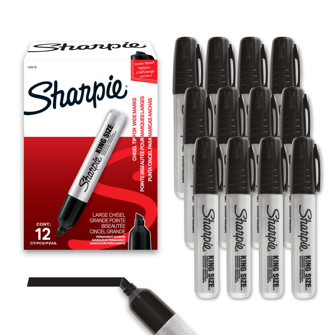Sharpie King Size Permanent Marker, Large Chisel Tip, Black, 12 Count