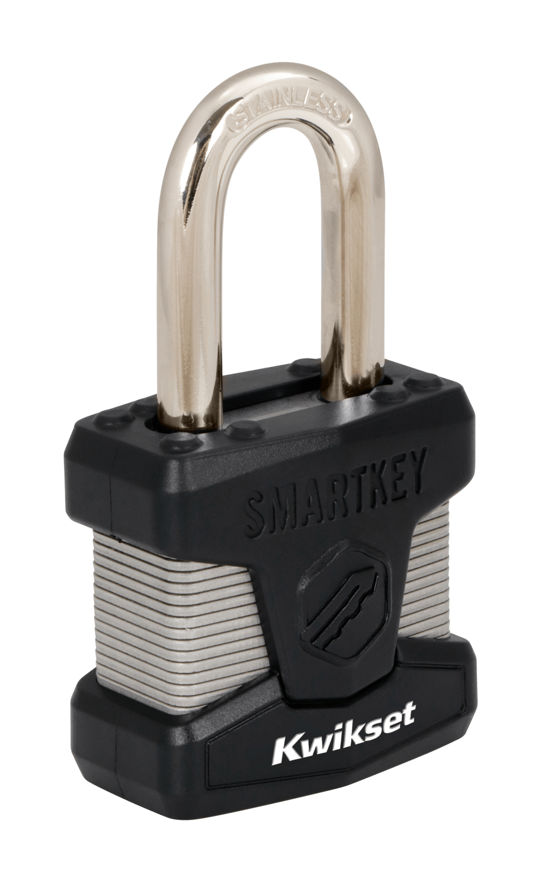 Kwikset SmartKey Re Keyable Laminated Steel Padlock with Stainless Steel Shackle, 2 in Body, 1-1/2 in Shackle, 1 Pack
