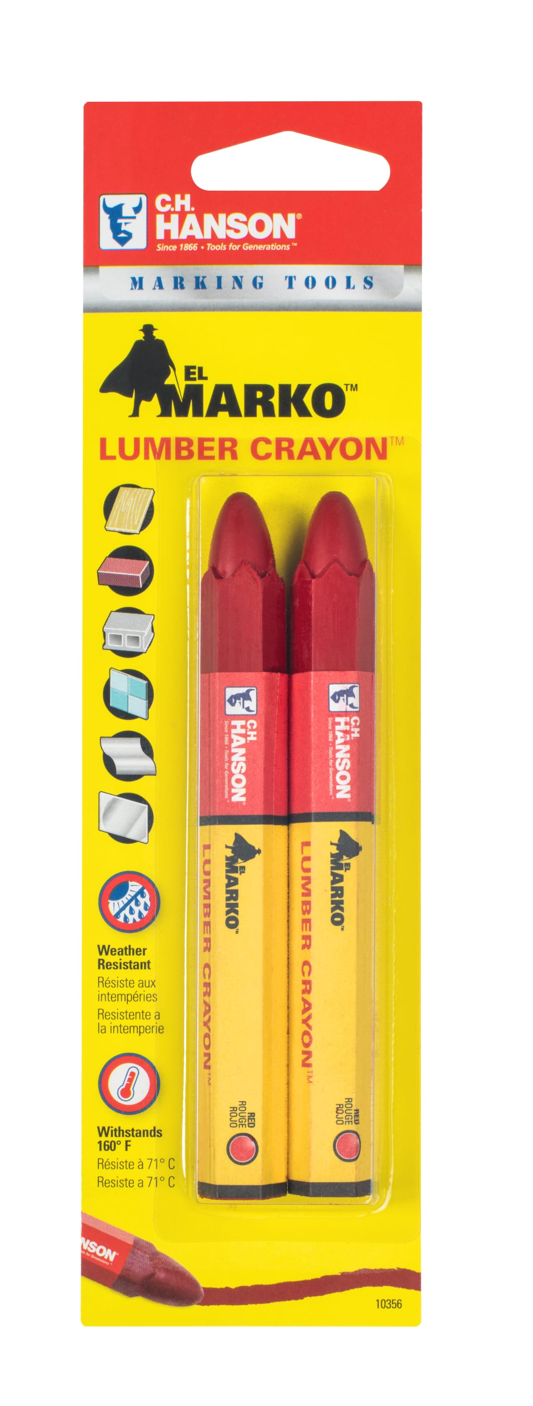 El Marko® Lumber Crayon-Standard Red 2Pcs. Carded