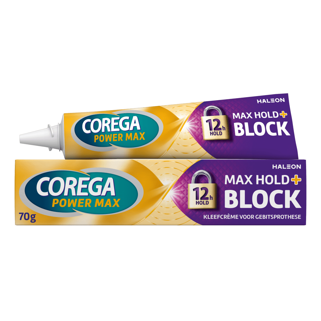 Corega Max Hold + Block Kleefcrème voor kunstgebit 70g