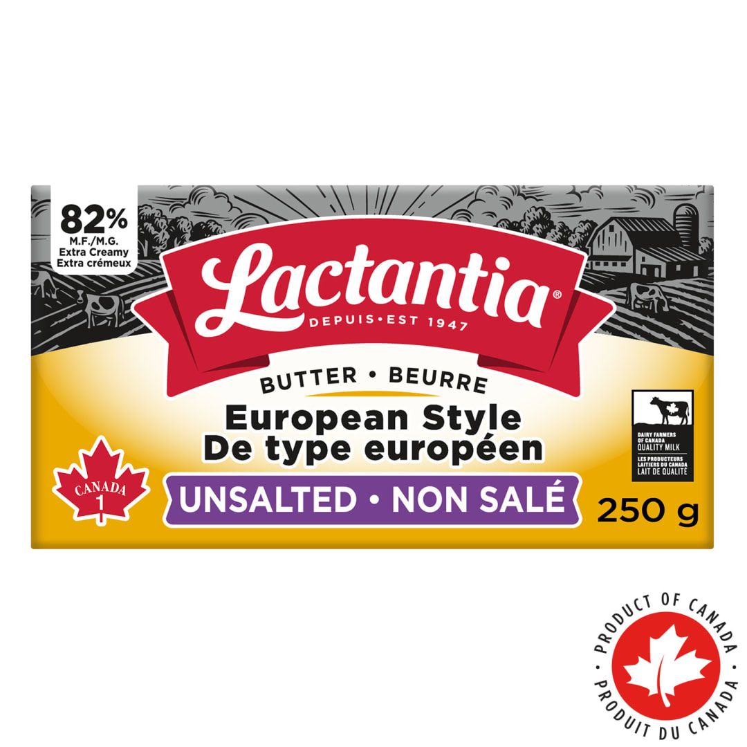 Lactantia European Style Unsalted Butter, 82% M.F., 250g