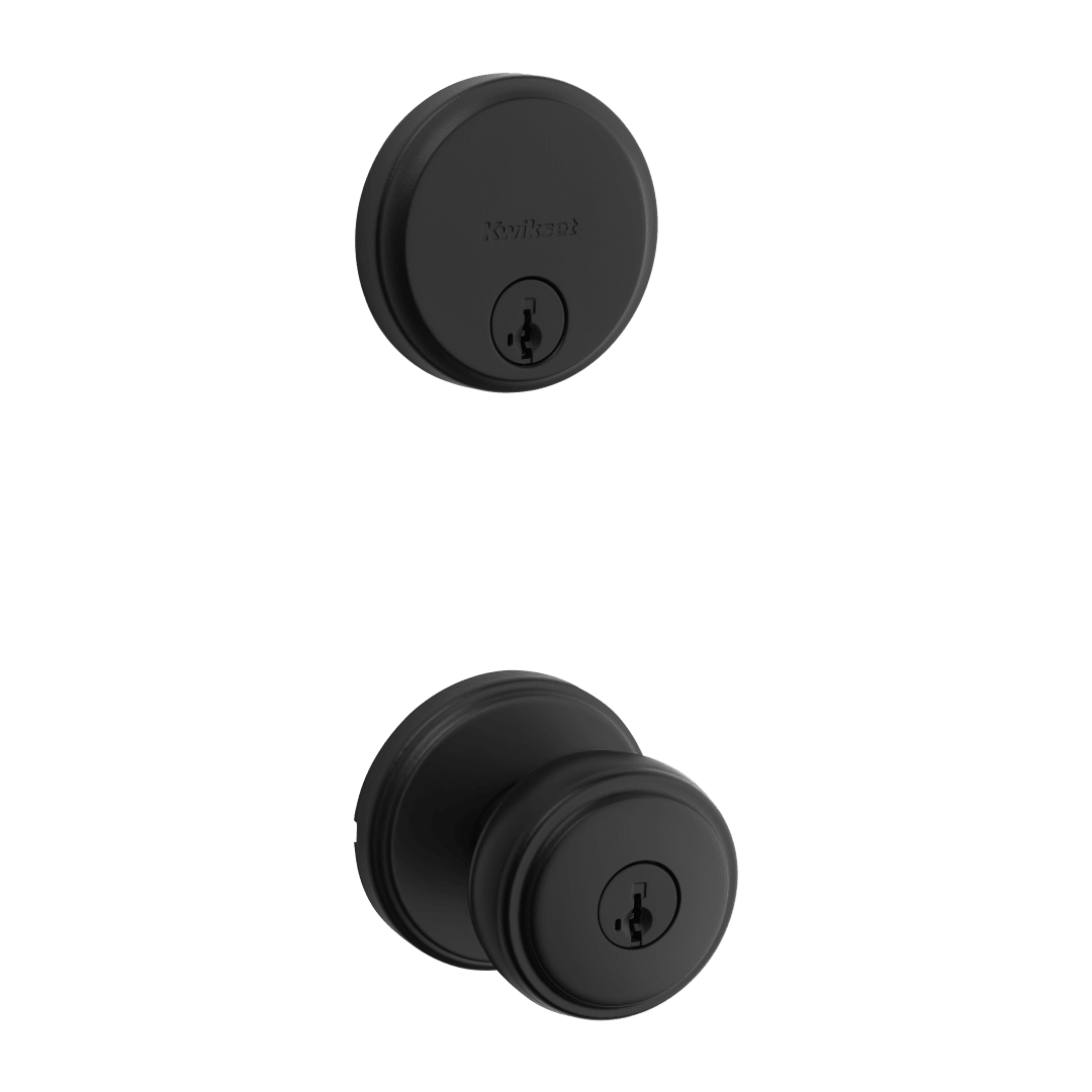 991 Sora Keyed Entry Knob and Single Cylinder Deadbolt Combo Pack featuring SmartKey Security™ in Matte Black