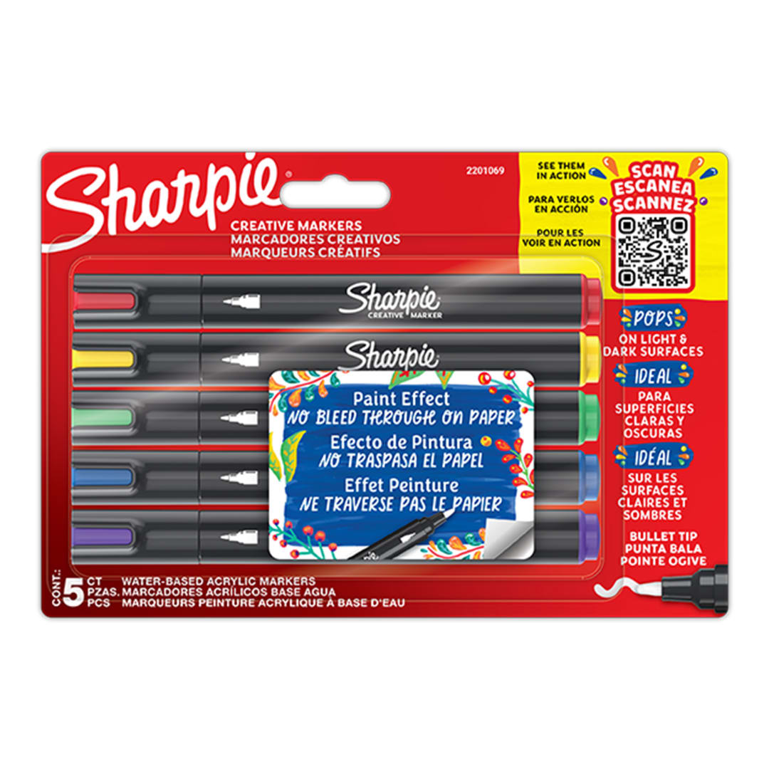 Sharpie Marcadores Rotuladores acrlicos creativos de con punta redonda base agua | Escribe en la mayora de superficies | Materiales de arte y manualidades | Colores surtidos | 5 unidades