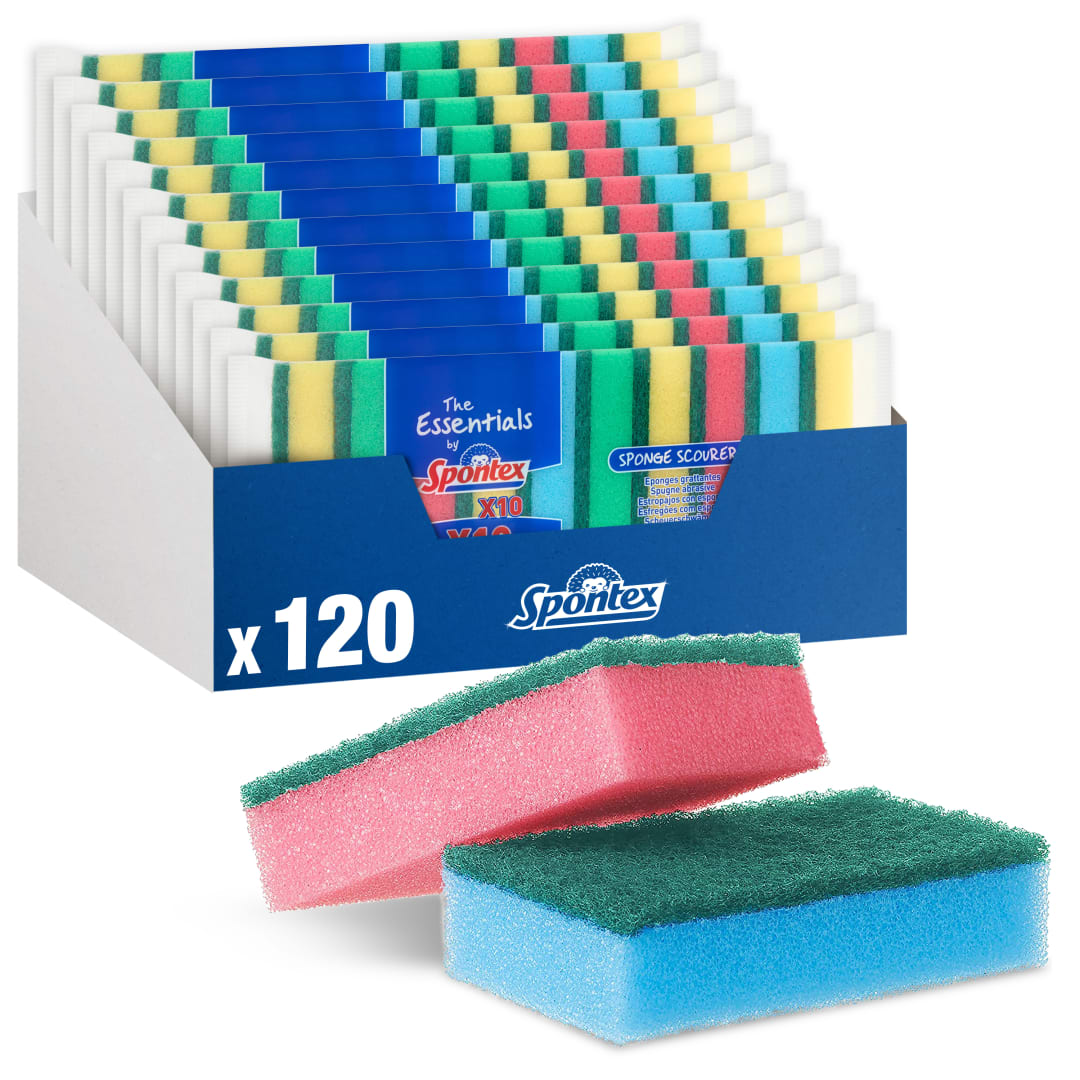 Spontex The Essentials Abwasch-Scheuerschwmme | Strapazierfhig und vielseitig | Verschiedene Farben | 12 10er-Packs (120 Stck)
