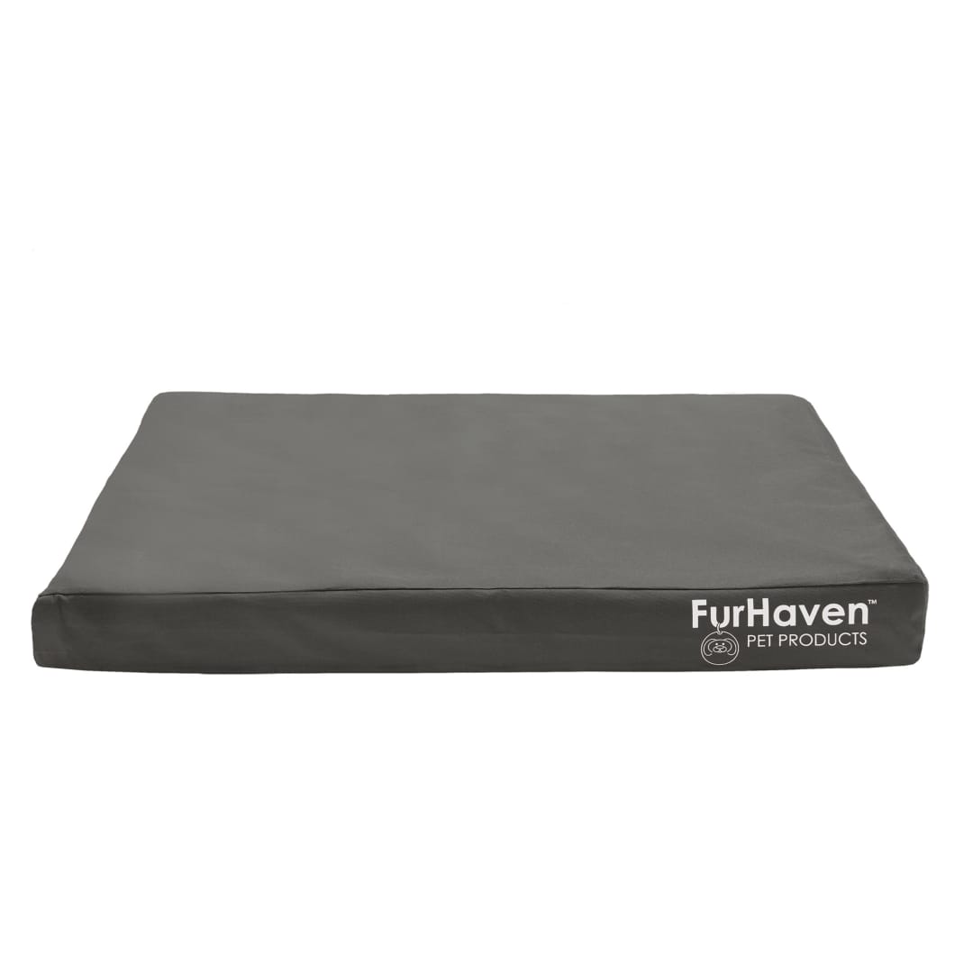 FurHaven Coated Oxford Indoor/Outdoor Deluxe Orthopedic Mattress Pet Bed, Stone Gray, Medium