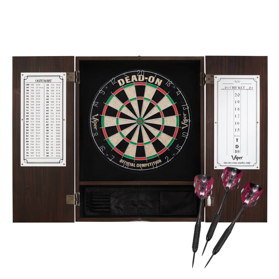 Viper Metropolitan Sisal Fiber Bristle Dartboard and Cabinet Bundle: Deluxe Set (Dead On Dartboard and Darts), Espresso Finish