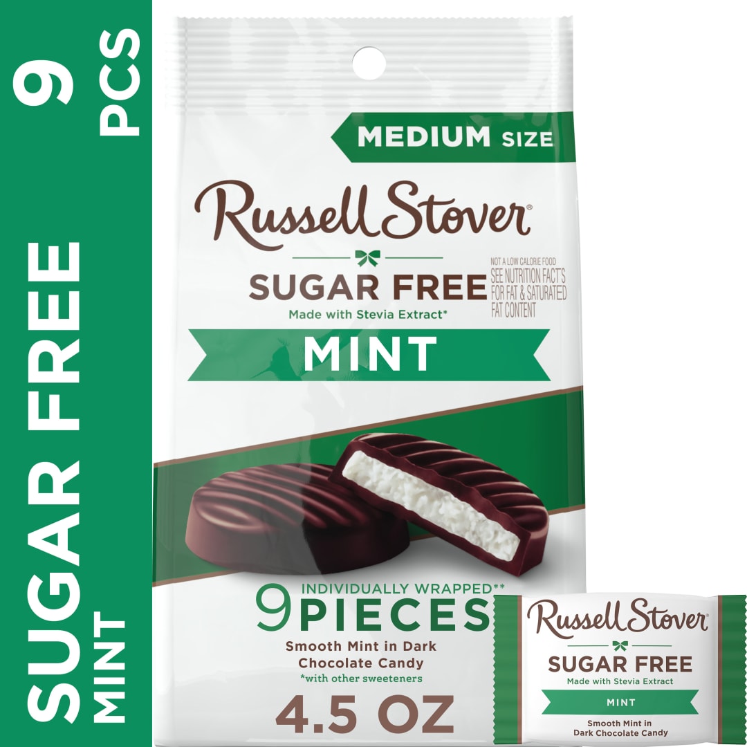 RUSSELL STOVER Sugar Free Dark Chocolate Mint Patties Candy, 4.5 oz. bag
